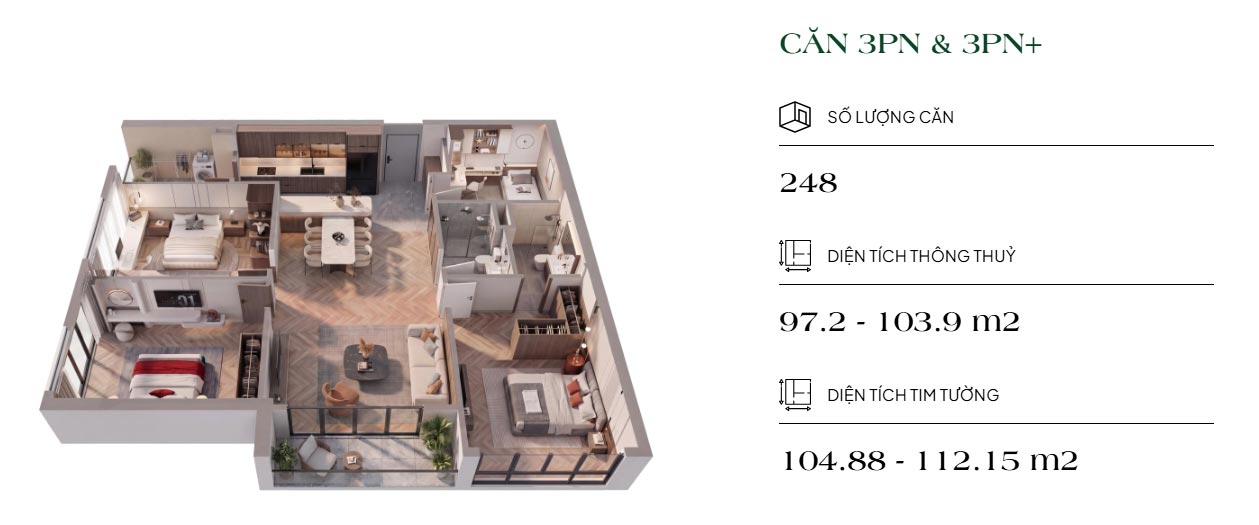 thiết kế căn 3 phòng ngủ chung cư vista văn la