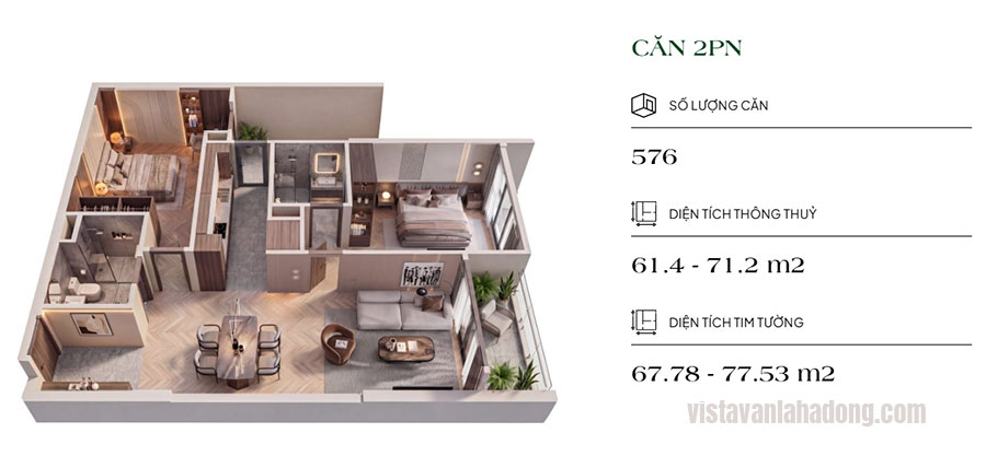mặt bằng căn hộ 2 phòng ngủ vista văn la