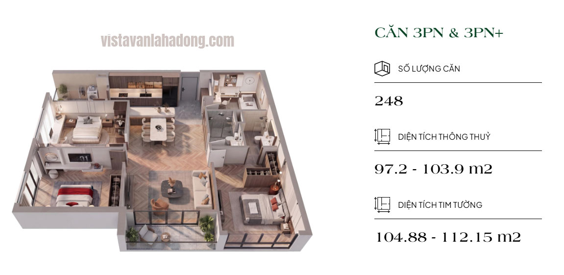 mặt bằng căn hộ 3 phòng ngủ vista văn la