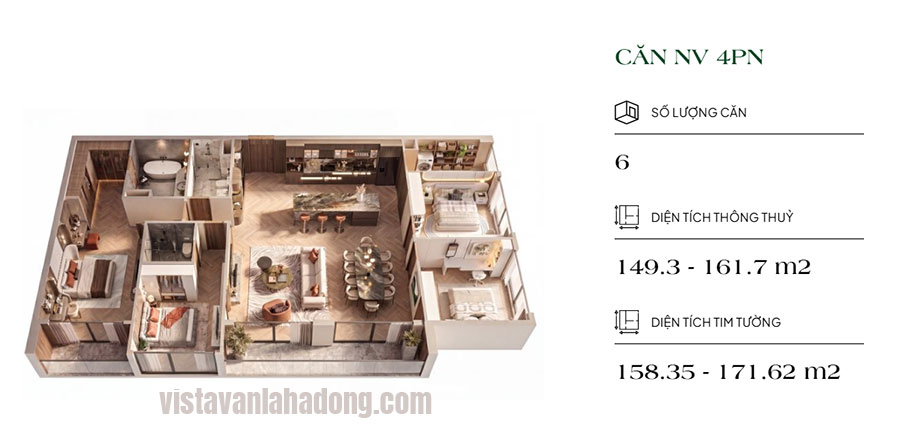 mặt bằng căn hộ 4 phòng ngủ vista văn la